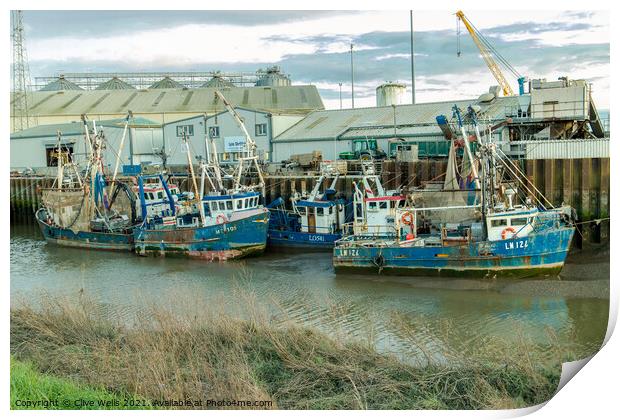 Line up of fishing boats Print by Clive Wells
