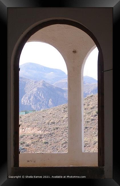 Through the Arches to the Mountains Framed Print by Sheila Eames