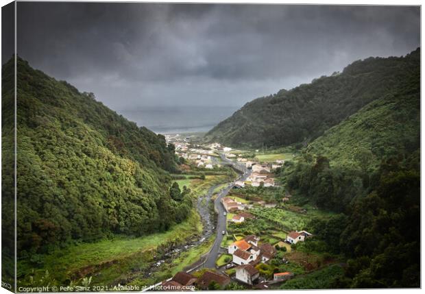 Moody Weather on a Valley in Sao Miguel, Azores Islands Canvas Print by Pere Sanz