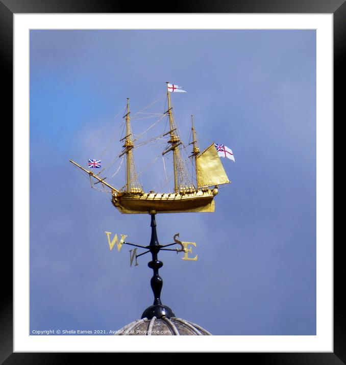 Golden Weather Vane Ship Framed Mounted Print by Sheila Eames