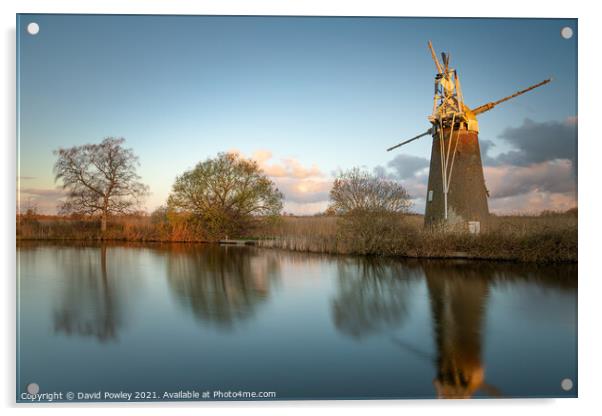 Early Morning Light on Turf Fen Mill Norfolk Acrylic by David Powley