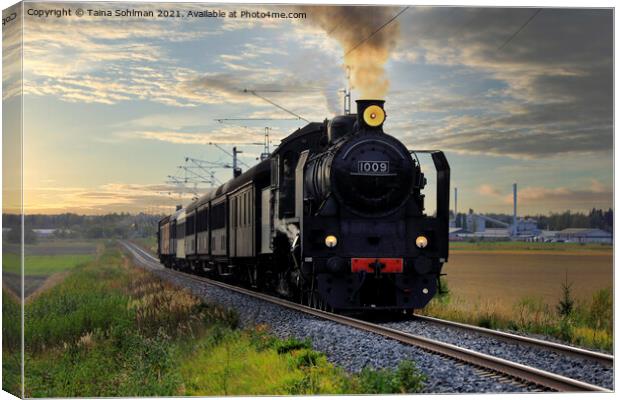 Steam Train Ukko-Pekka Traveling Against Evening S Canvas Print by Taina Sohlman