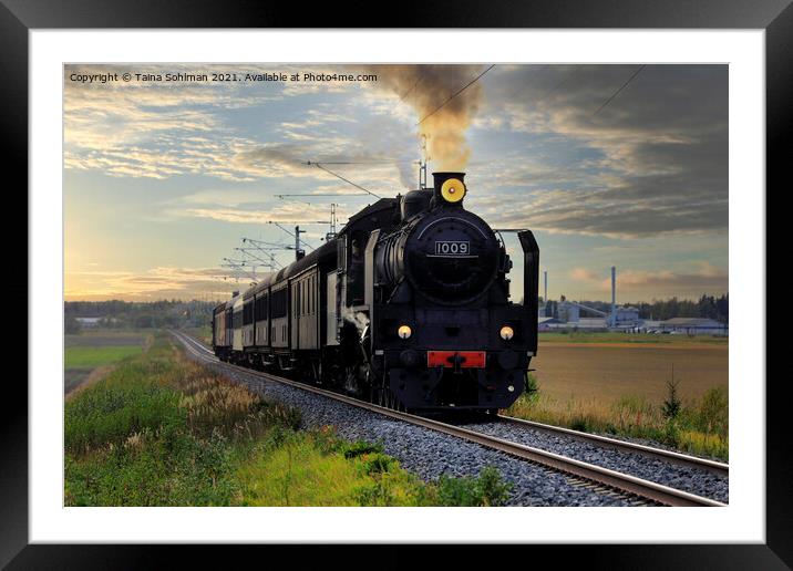 Steam Train Ukko-Pekka Traveling Against Evening S Framed Mounted Print by Taina Sohlman
