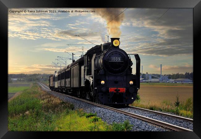 Steam Train Ukko-Pekka Traveling Against Evening S Framed Print by Taina Sohlman