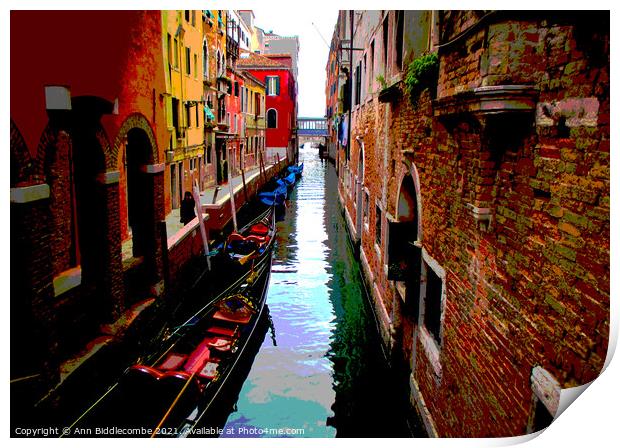 Posterized Side street in Venice Print by Ann Biddlecombe