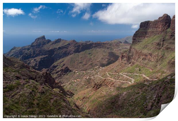 The Winding Road to Masca, Tenerife, Spain Print by Kasia Design