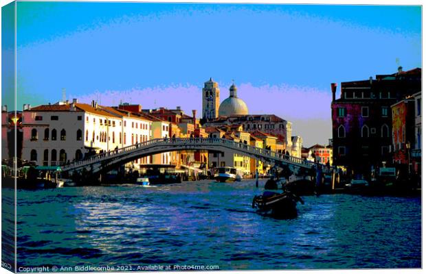 The main canal in Venice posterized Canvas Print by Ann Biddlecombe