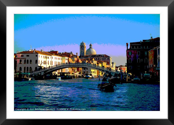 The main canal in Venice posterized Framed Mounted Print by Ann Biddlecombe