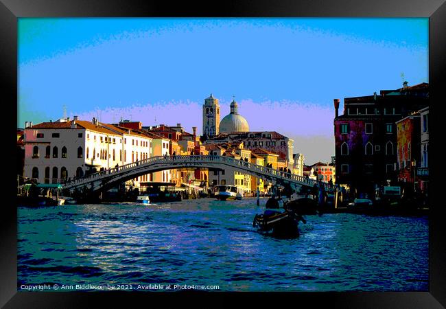 The main canal in Venice posterized Framed Print by Ann Biddlecombe