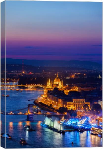 City of Budapest at Blue Hour Twilight Canvas Print by Artur Bogacki