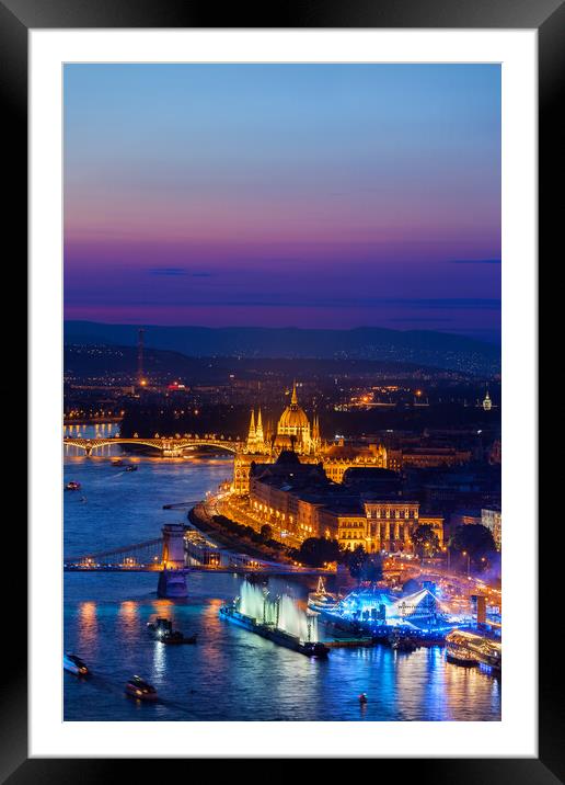 City of Budapest at Blue Hour Twilight Framed Mounted Print by Artur Bogacki