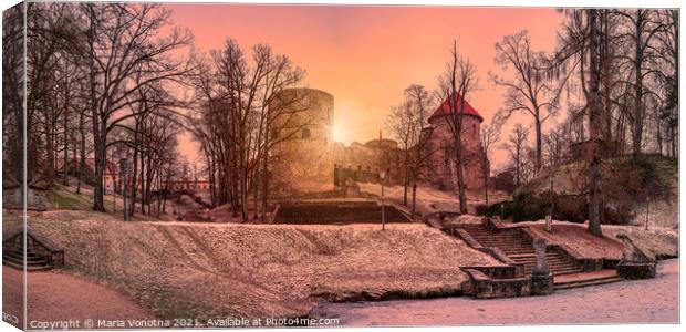 Sunset over Cesis castle in beautiful park Canvas Print by Maria Vonotna
