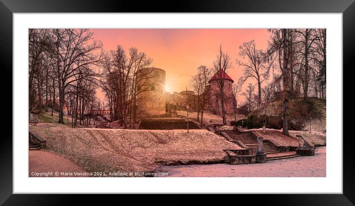 Sunset over Cesis castle in beautiful park Framed Mounted Print by Maria Vonotna