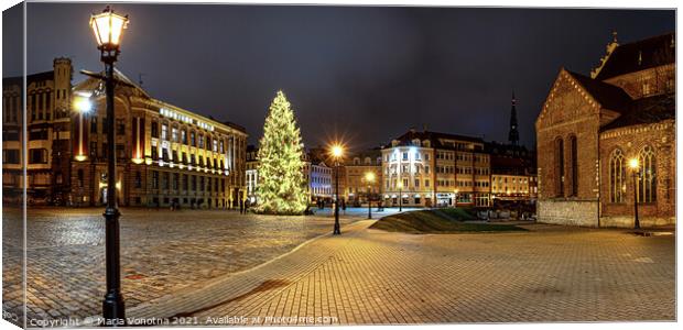 Dome Square with Christmas tree in Riga's Old Town Canvas Print by Maria Vonotna