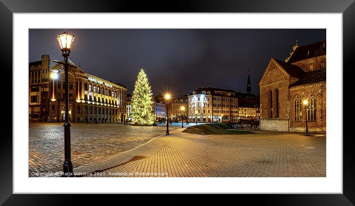 Dome Square with Christmas tree in Riga's Old Town Framed Mounted Print by Maria Vonotna