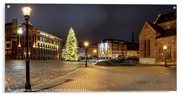 Dome Square with Christmas tree in Riga's Old Town Acrylic by Maria Vonotna