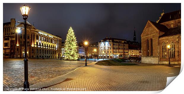 Dome Square with Christmas tree in Riga's Old Town Print by Maria Vonotna