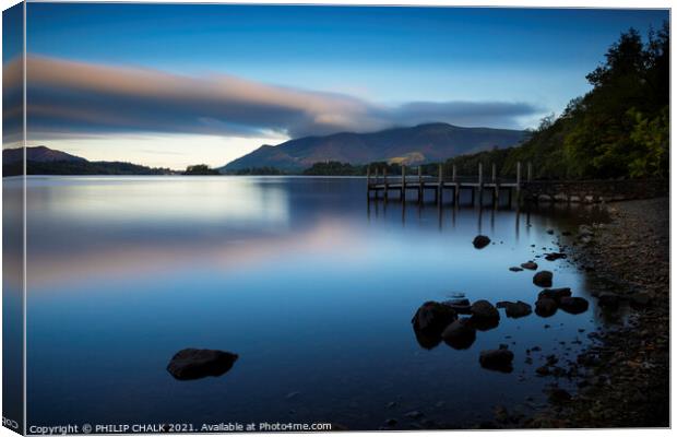 Derwent water blue hour sunrise near Keswick in the lake district 486  Canvas Print by PHILIP CHALK