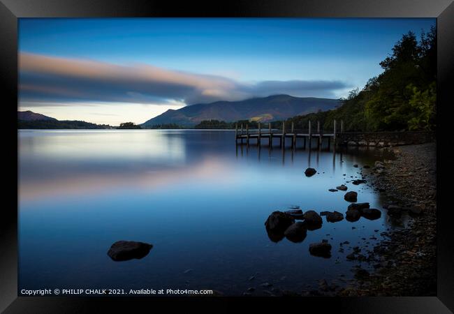 Derwent water blue hour sunrise near Keswick in the lake district 486  Framed Print by PHILIP CHALK