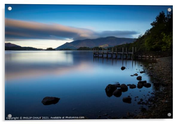 Derwent water blue hour sunrise near Keswick in the lake district 486  Acrylic by PHILIP CHALK