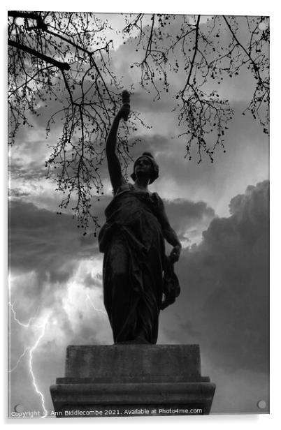 Statue de la liberte in black and white Acrylic by Ann Biddlecombe