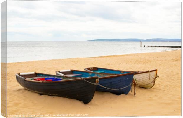 Rowing Boats on Bournemouth Beach, Dorset. Canvas Print by Chris Haynes