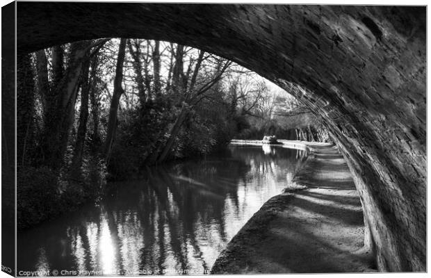 Grand Union Canal under the bridge near Foxton Locks, Leicestershire Canvas Print by Chris Haynes