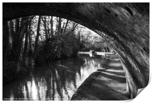 Grand Union Canal under the bridge near Foxton Locks, Leicestershire Print by Chris Haynes