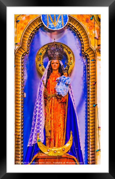 Mary Statue Basilica San Cristobal Church Puebla Mexico Framed Mounted Print by William Perry