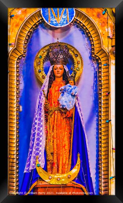 Mary Statue Basilica San Cristobal Church Puebla Mexico Framed Print by William Perry