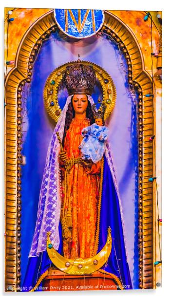 Mary Statue Basilica San Cristobal Church Puebla Mexico Acrylic by William Perry