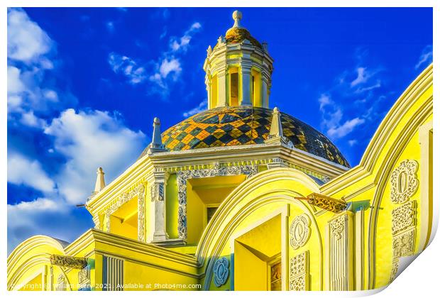 Yellow Dome San Cristobal Church Puebla Mexico Print by William Perry