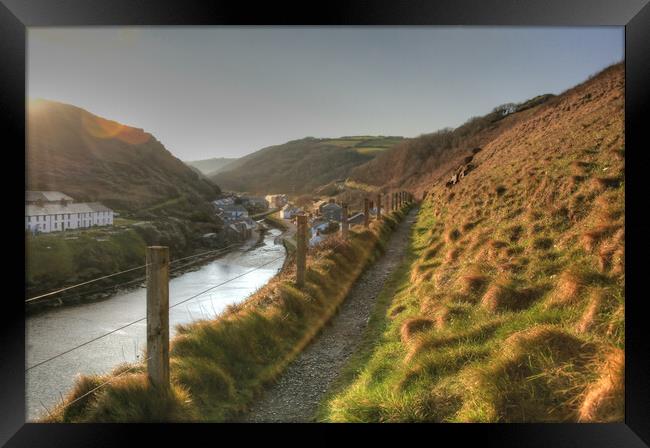 A High Footpath Overlooking Boscastle At Sunrise. Framed Print by Dave Bell