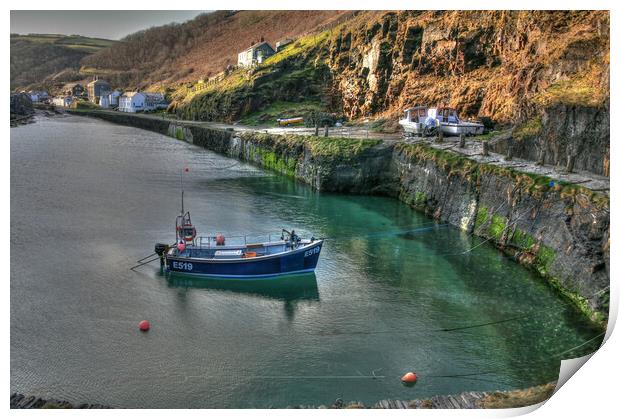 Solitary Fishing Boat Moored In Cornish Port Print by Dave Bell