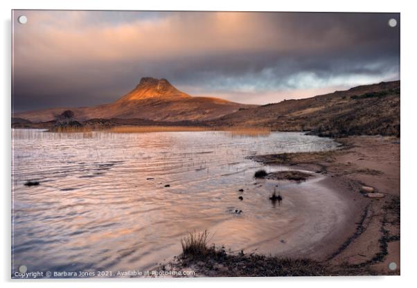 Moody Sunrise over Stac Pollaidh, Loch Lurgainn Acrylic by Barbara Jones