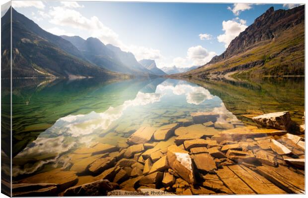 Reflection St Mary Lake, Glacier National Park, Montana Canvas Print by Shawna and Damien Richard