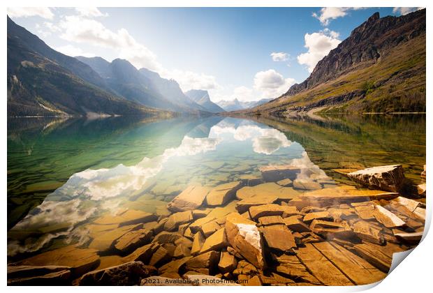 Reflection St Mary Lake, Glacier National Park, Montana Print by Shawna and Damien Richard