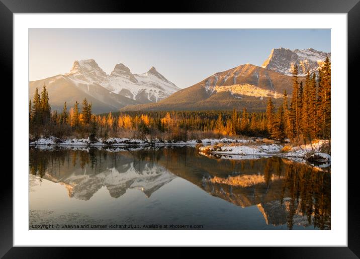 Three Sisters Mountains, Canmore, Alberta Framed Mounted Print by Shawna and Damien Richard