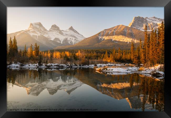 Three Sisters Mountains, Canmore, Alberta Framed Print by Shawna and Damien Richard
