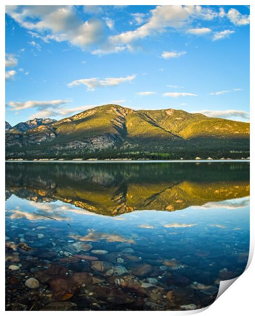 Golden Hour Columbia Lake Reflection, British Columbia, Canada Print by Shawna and Damien Richard