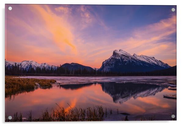 Rundle Reflection in Vermillion Lakes, Banff National Park, Alberta Acrylic by Shawna and Damien Richard