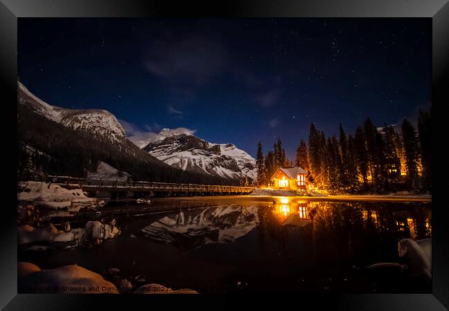 Emerald Lake Lodge at Night Framed Print by Shawna and Damien Richard