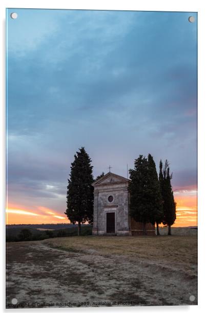 Chapel Capella della Madonna di Vitaleta in Val d' Orcia, Tuscan Acrylic by Dietmar Rauscher