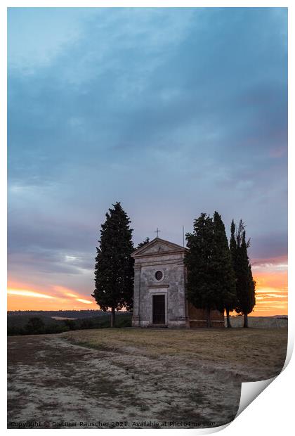 Chapel Capella della Madonna di Vitaleta in Val d' Orcia, Tuscan Print by Dietmar Rauscher