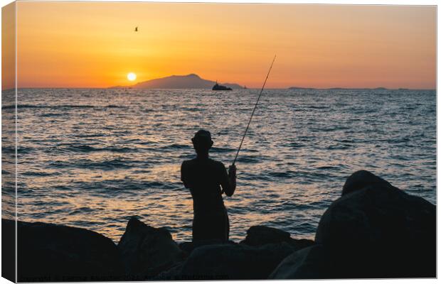 Fisherman on the Sorrentine Coast in the Sunset across Ischia Canvas Print by Dietmar Rauscher