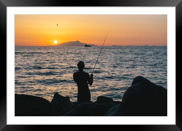 Fisherman on the Sorrentine Coast in the Sunset across Ischia Framed Mounted Print by Dietmar Rauscher