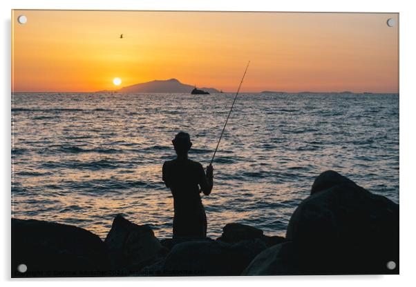 Fisherman on the Sorrentine Coast in the Sunset across Ischia Acrylic by Dietmar Rauscher