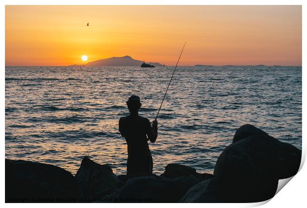 Fisherman on the Sorrentine Coast in the Sunset across Ischia Print by Dietmar Rauscher
