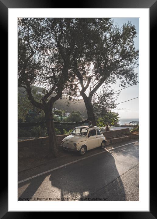 Vintage Fiat Nuova 500 Cinquecento Car parked on the Sorrentine  Framed Mounted Print by Dietmar Rauscher