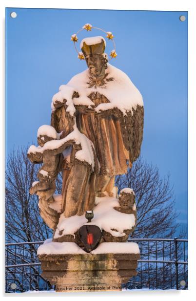 Statue of Saint John of Nepomuk or John Nepomucene in Sonntagberg Acrylic by Dietmar Rauscher